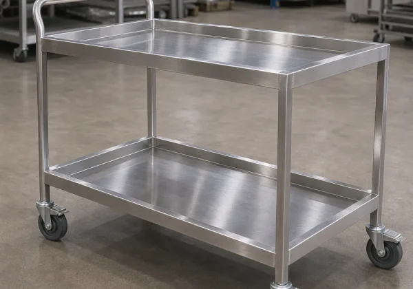 Xe đẩy inox 2 tầng - ảnh sản phẩm inox chụp thực tế tại kho